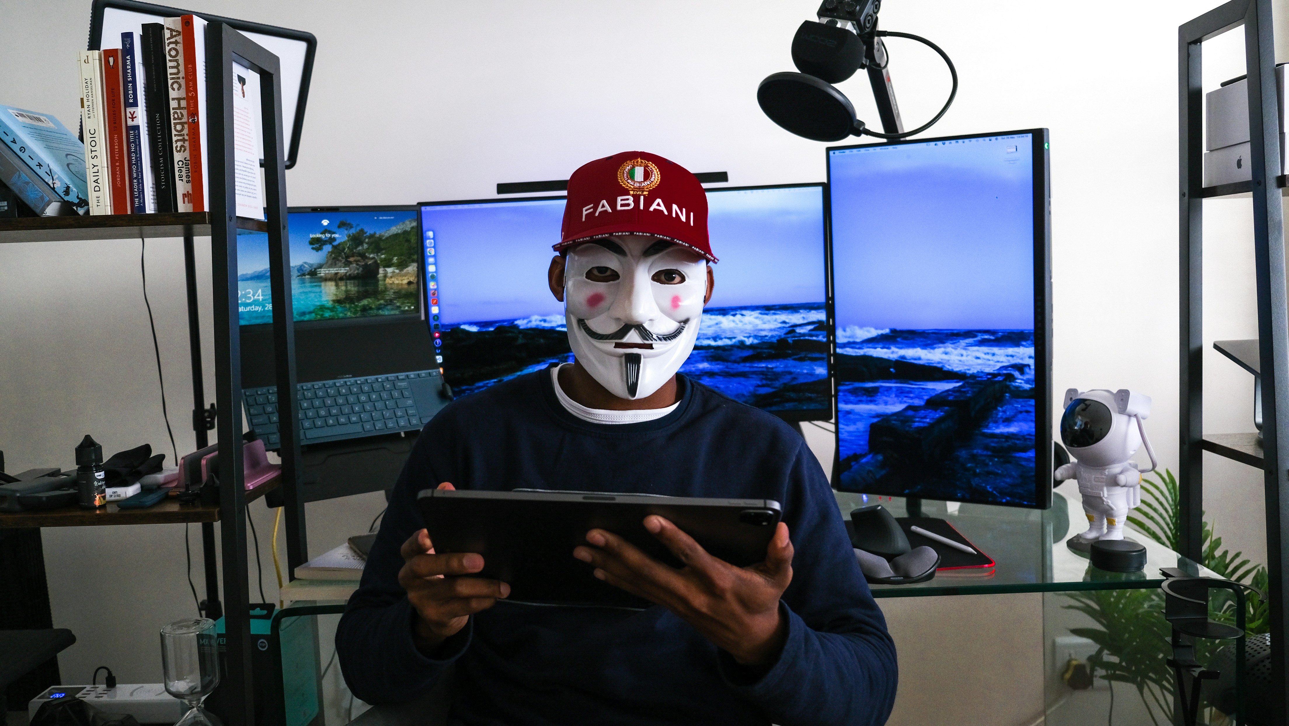 Life of a programmer by Robotic Coding a man wearing a mask and holding a tablet